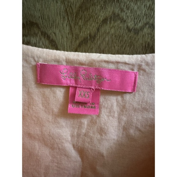 Lilly Pulitzer Astara Top Peach Flamingo Orange Palm Tree Eyelet Pom-Poms XXS - Picture 3 of 10